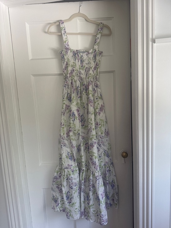Hill House Dresses & Skirts - Hill House White Maxi Dress with Lavender and Green Floral Print